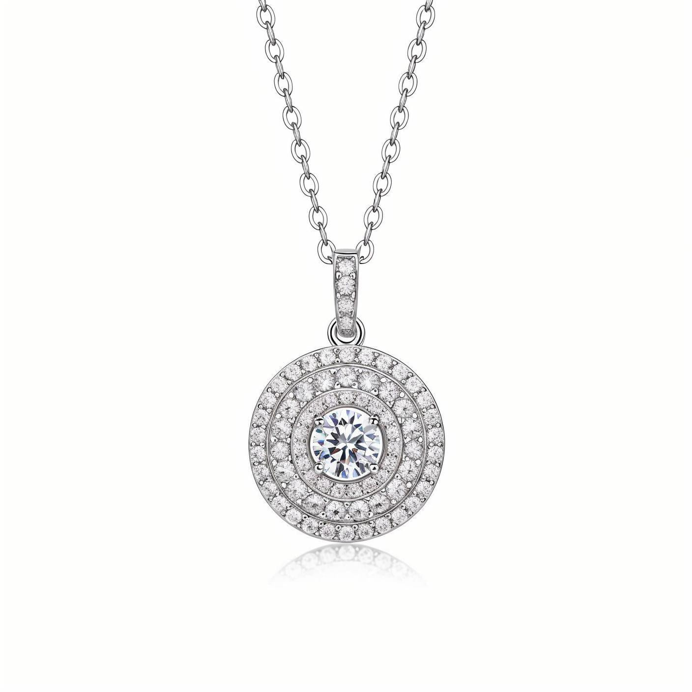 Nested Triple Halo Moissanite Seamless Round Pendant Necklace (0.5ct. ) - La Pretti